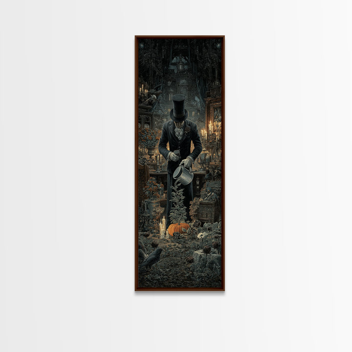 The Graveyard Gardener, Tall Narrow Wall Art, Haunted Gothic Art, Framed Canvas Print, Halloween Wall Decor, Gothic Home Decor