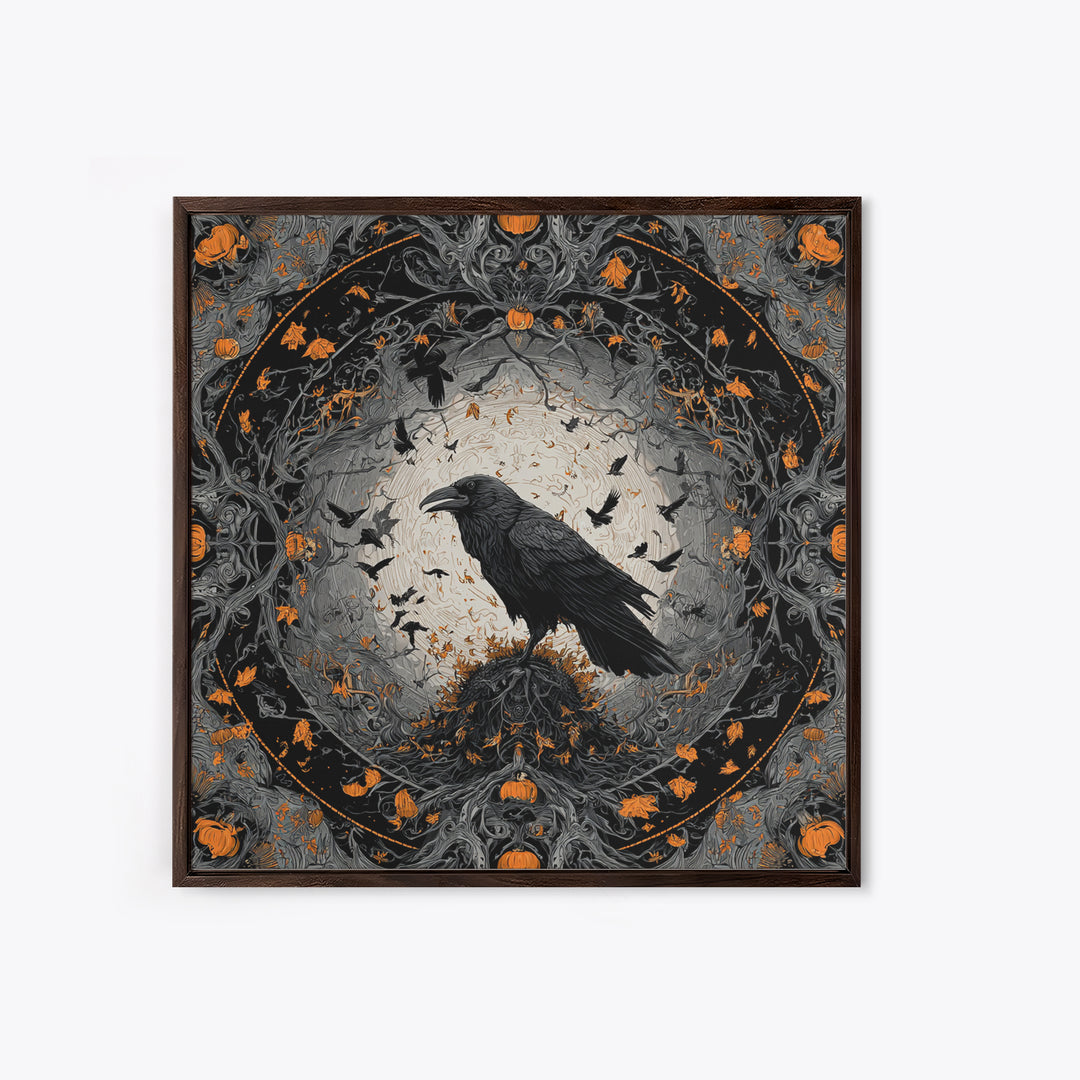 The Crow-Masked Assassin, Square Wall Art, Gothic Horror Wall Art, Framed Canvas Print, Halloween Wall Decor, Gothic Home Decor