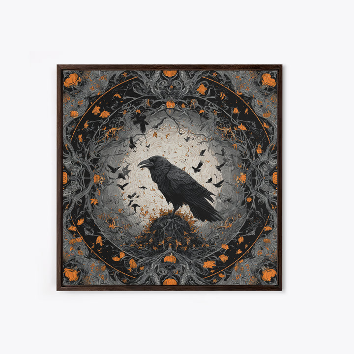 The Crow-Masked Assassin, Square Wall Art, Gothic Horror Wall Art, Framed Canvas Print, Halloween Wall Decor, Gothic Home Decor
