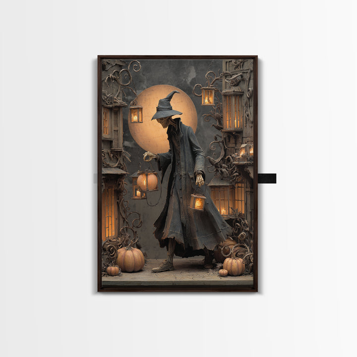 The Lantern Mage, Vertical Wall Art, Haunted Gothic Art, Framed Canvas Print, Halloween Wall Decor, Gothic Home Decor, Horror Wall Art