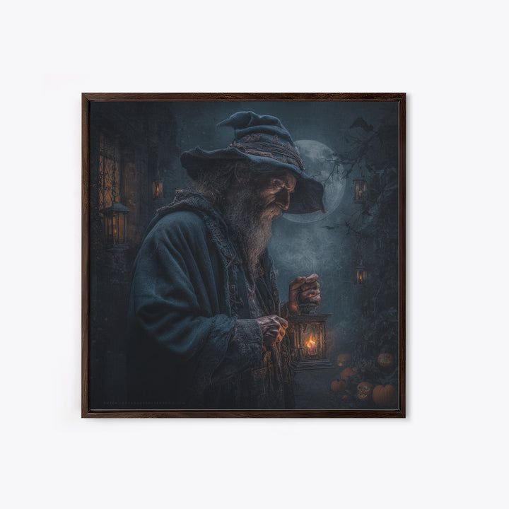 The Lantern Mage, Square Wall Art, Haunted Gothic Art, Framed Canvas Print, Halloween Wall Decor, Gothic Home Decor, Horror Wall Art