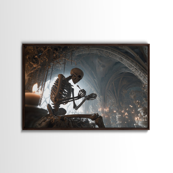 The Bone Sculptor, Landscape Wall Art, Macabre Wall Art, Framed Canvas Print, Halloween Wall Decor, Gothic Home Decor