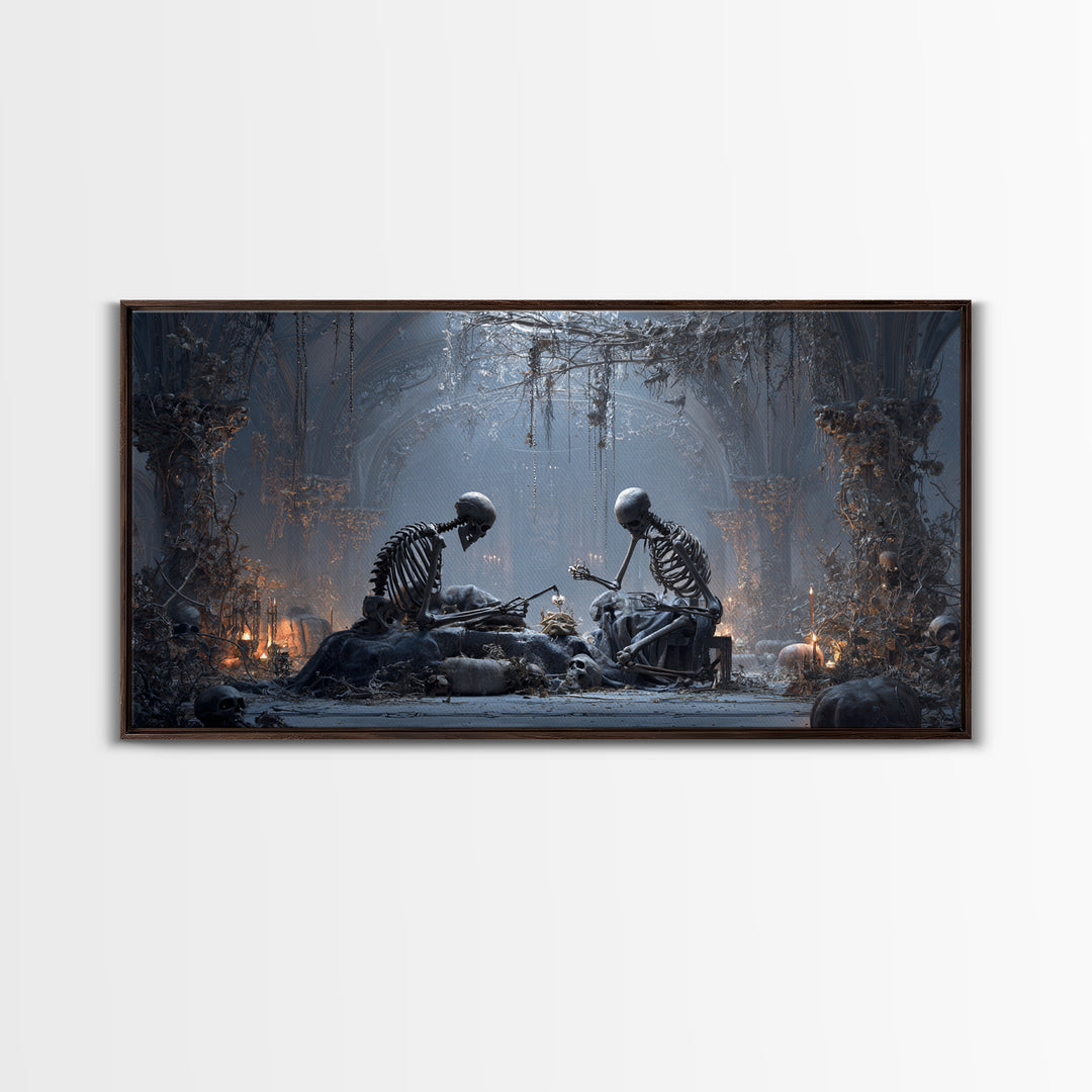 The Bone Sculptor, Wide Panoramic Art, Dark Fantasy Wall Art, Canvas Print, Halloween Wall Decor, Gothic Home Decor, Dark Fantasy Art