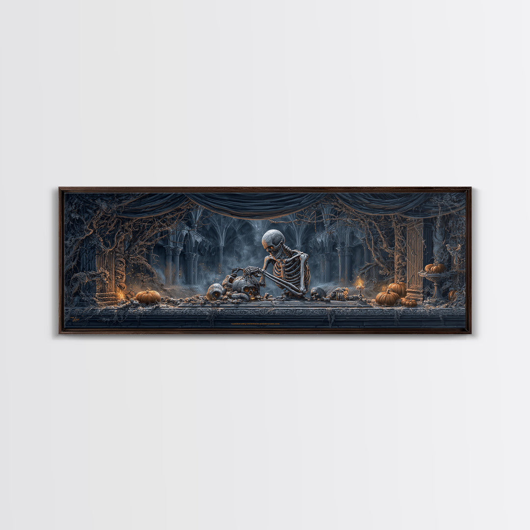 The Bone Sculptor, Extra Wide Wall Art, Dark Halloween Decor, Canvas Print, Halloween Wall Decor, Gothic Home Decor, Collectible Wall Decor