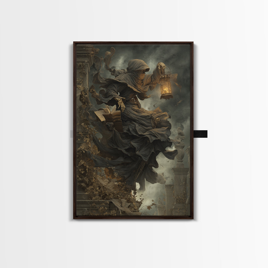 The Crypt Librarian, Vertical Wall Art, Dark Halloween Decor, Canvas Print, Halloween Wall Decor, Gothic Home Decor, Dark Fantasy Art