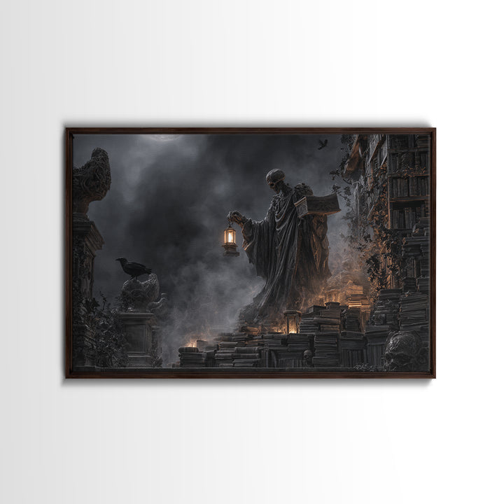 The Crypt Librarian, Landscape Wall Art, Dark Fantasy Wall Art, Canvas Print, Halloween Wall Decor, Gothic Home Decor, Spooky Wall Decor