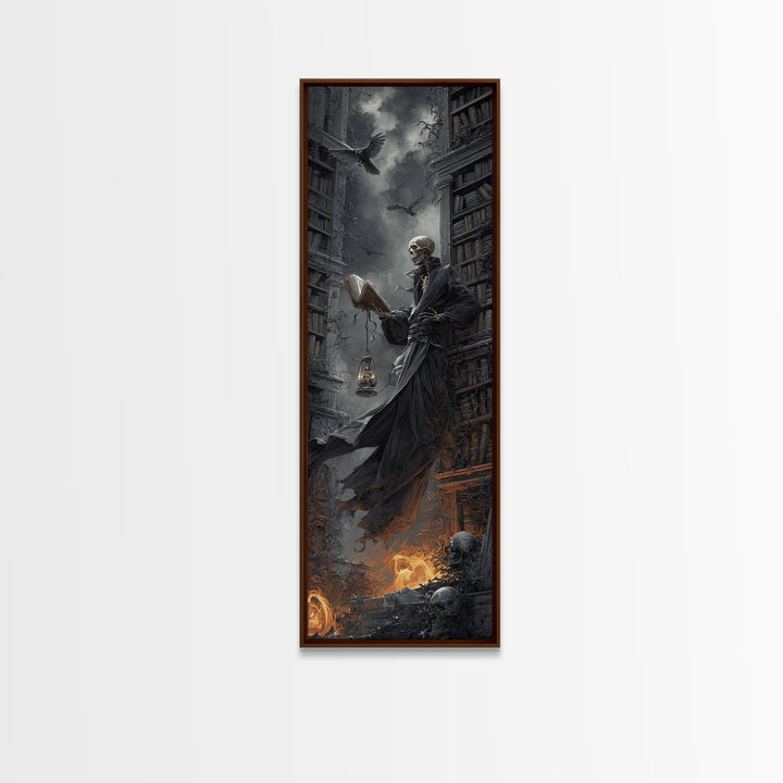 The Crypt Librarian, Tall Narrow Wall Art, Dark Halloween Decor, Canvas Print, Halloween Wall Decor, Gothic Home Decor, Dark Fantasy Art
