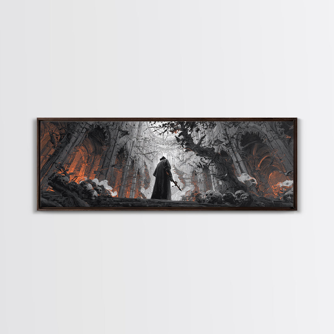 The Ghost Of The Witch Hunter, Extra Wide Wall Art, Haunted Gothic Art, Framed Canvas Print, Halloween Wall Decor, Gothic Home Decor