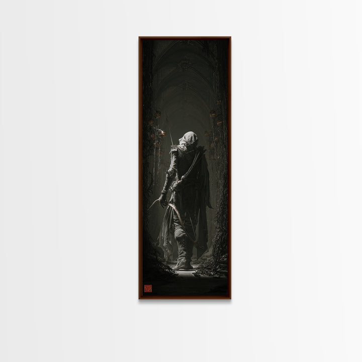 The Ghost Of The Witch Hunter, Tall Narrow Wall Art, Macabre Wall Art, Framed Canvas Print, Halloween Wall Decor, Gothic Home Decor