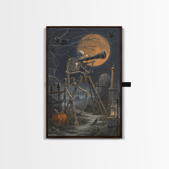 The Skull Astronomer, Vertical Wall Art, Spooky Home Decor, Canvas Print, Halloween Wall Decor, Gothic Home Decor, Spooky Wall Decor