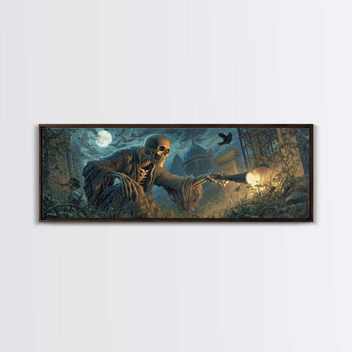The Skull Astronomer, Extra Wide Wall Art, Dark Halloween Decor, Canvas Print, Halloween Wall Decor, Gothic Home Decor, Dark Fantasy Art