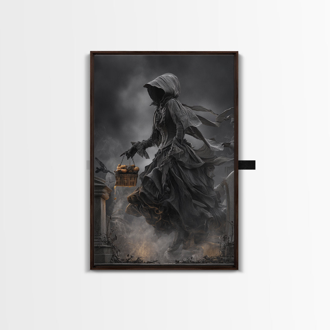 The Cemetery Beekeeper, Vertical Wall Art, Gothic Horror Wall Art, Framed Canvas Print, Halloween Wall Decor, Gothic Home Decor
