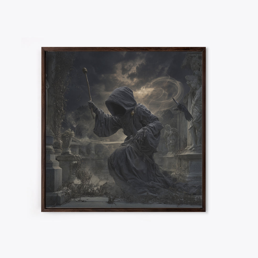 The Cemetery Beekeeper, Square Wall Art, Gothic Horror Wall Art, Framed Canvas Print, Halloween Wall Decor, Gothic Home Decor