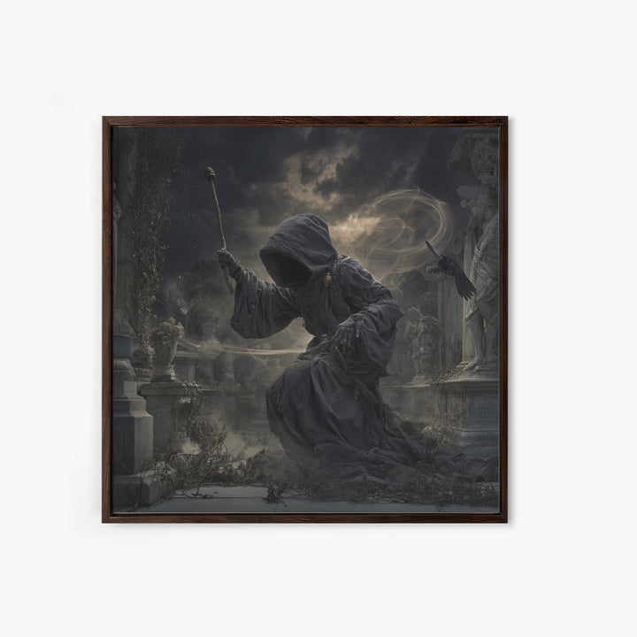 The Cemetery Beekeeper, Square Wall Art, Gothic Horror Wall Art, Framed Canvas Print, Halloween Wall Decor, Gothic Home Decor