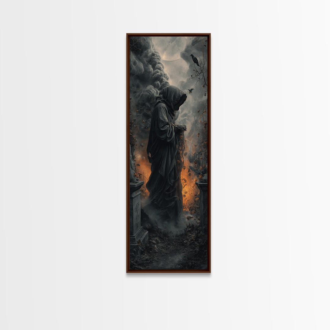The Cemetery Beekeeper, Tall Narrow Wall Art, Dark Fantasy Wall Art, Canvas Print, Halloween Wall Decor, Gothic Home Decor