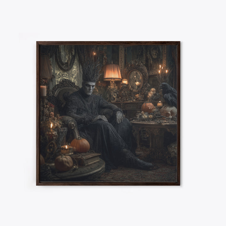 The Thorn-Crowned King, Square Wall Art, Haunted Gothic Art, Framed Canvas Print, Halloween Wall Decor, Gothic Home Decor, Dark Fantasy Art