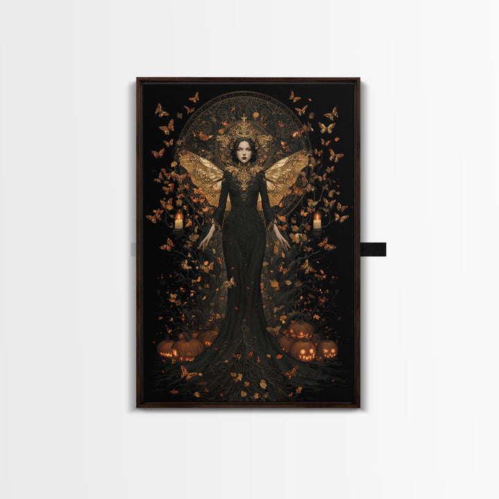 The Moth-Winged Empress, Vertical Wall Art, Dark Halloween Decor, Canvas Print, Halloween Wall Decor, Gothic Home Decor, Dark Fantasy Art