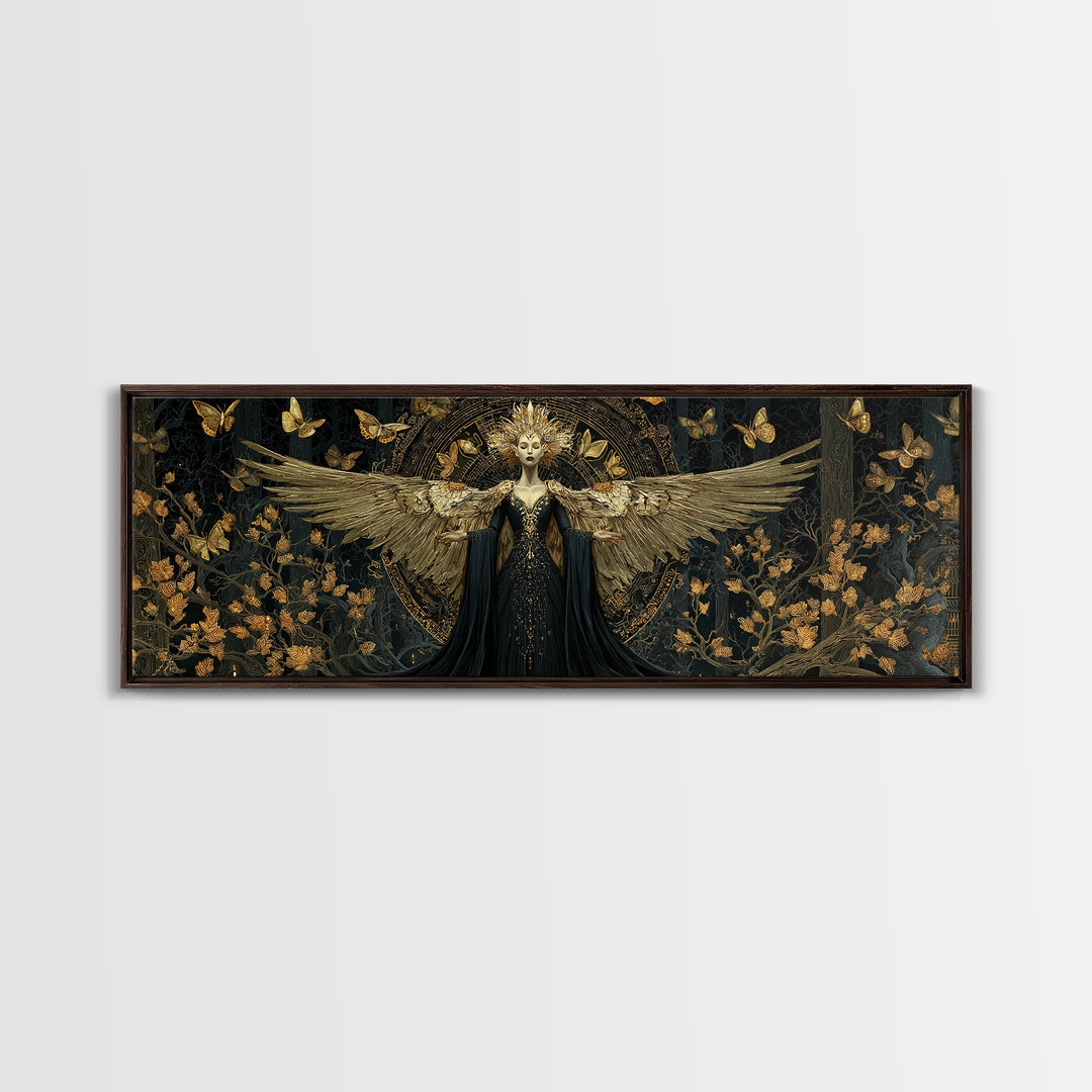 The Moth-Winged Empress, Extra Wide Wall Art, Haunted Gothic Art, Framed Canvas Print, Halloween Wall Decor, Gothic Home Decor