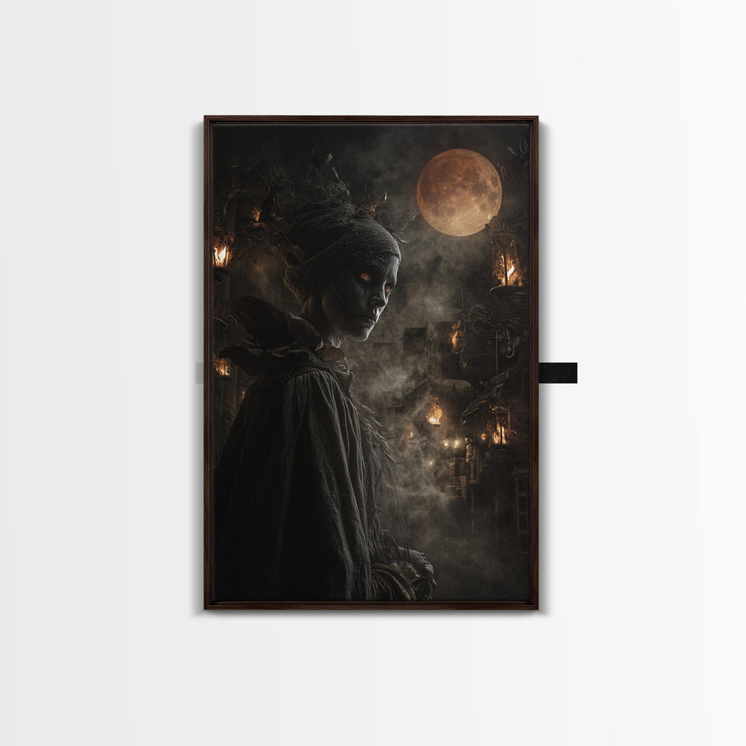 The Ash-Covered Oracle, Vertical Wall Art, Haunted Gothic Art, Framed Canvas Print, Halloween Wall Decor, Gothic Home Decor