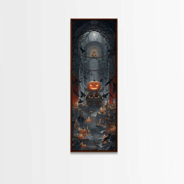 The Pumpkin-Headed Tea Merchant, Tall Narrow Wall Art, Spooky Home Decor, Canvas Print, Halloween Wall Decor, Gothic Home Decor