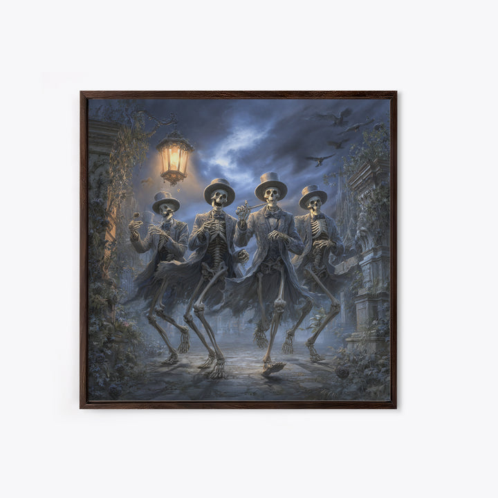 The Skeleton Barbershop Quartet, Square Wall Art, Gothic Horror Wall Art, Framed Canvas Print, Halloween Wall Decor, Gothic Home Decor
