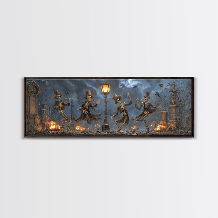 The Skeleton Barbershop Quartet, Extra Wide Wall Art, Gothic Horror Wall Art, Framed Canvas Print, Halloween Wall Decor, Gothic Home Decor