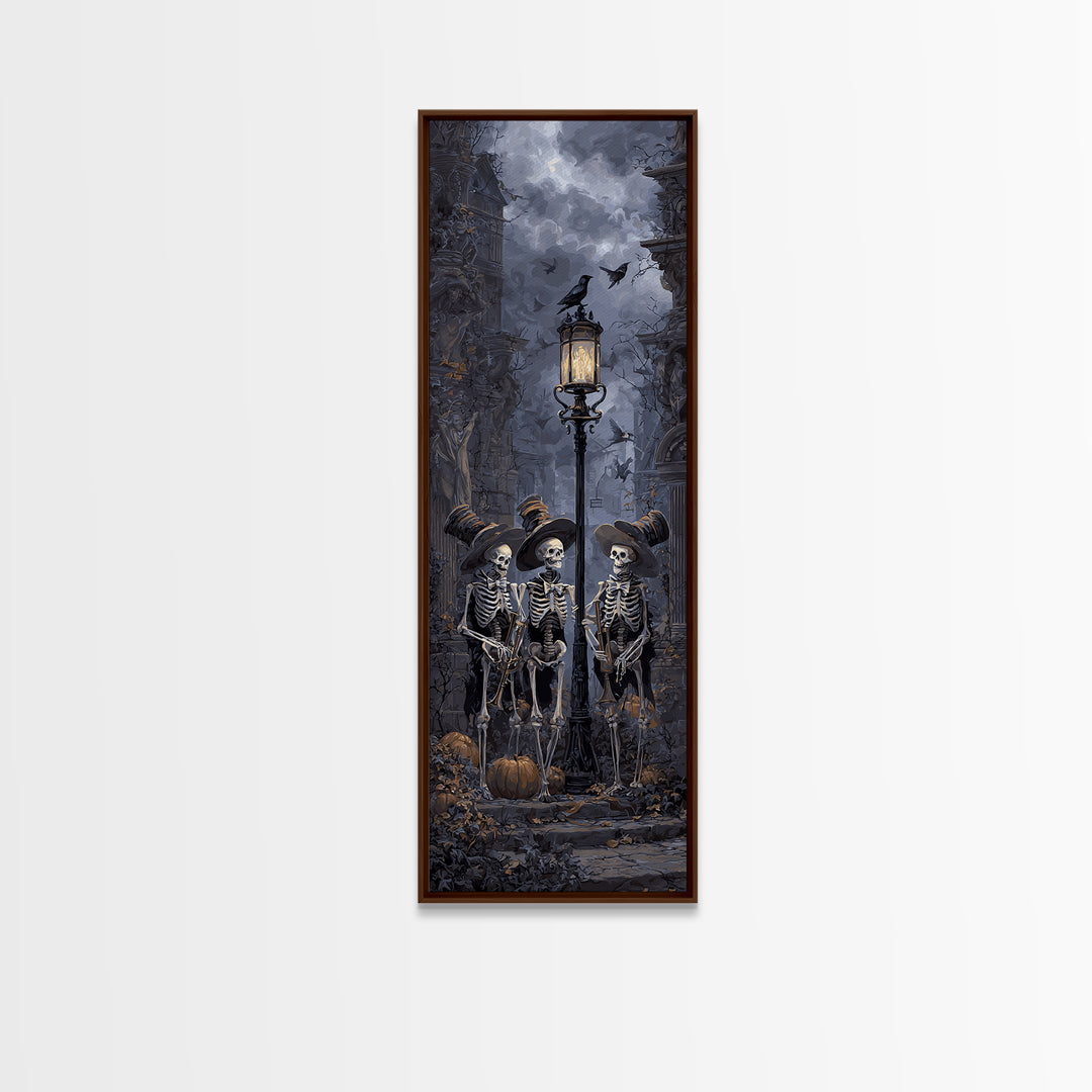 The Skeleton Barbershop Quartet, Tall Narrow Wall Art, Spooky Home Decor, Canvas Print, Halloween Wall Decor, Gothic Home Decor