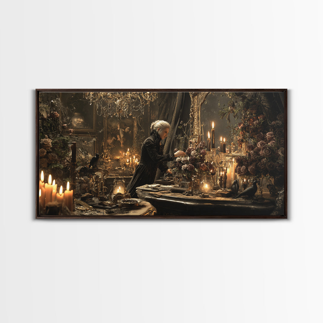 The Vampire Florist, Wide Panoramic Art, Dark Halloween Decor, Canvas Print, Halloween Wall Decor, Gothic Home Decor, Macabre Wall Art