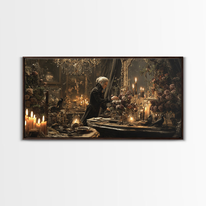 The Vampire Florist, Wide Panoramic Art, Dark Halloween Decor, Canvas Print, Halloween Wall Decor, Gothic Home Decor, Macabre Wall Art