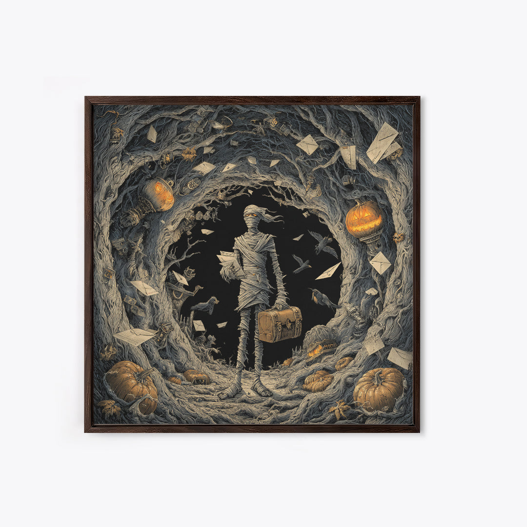 The Mummy Mail Carrier, Square Wall Art, Dark Fantasy Wall Art, Canvas Print, Halloween Wall Decor, Gothic Home Decor, Spooky Wall Decor