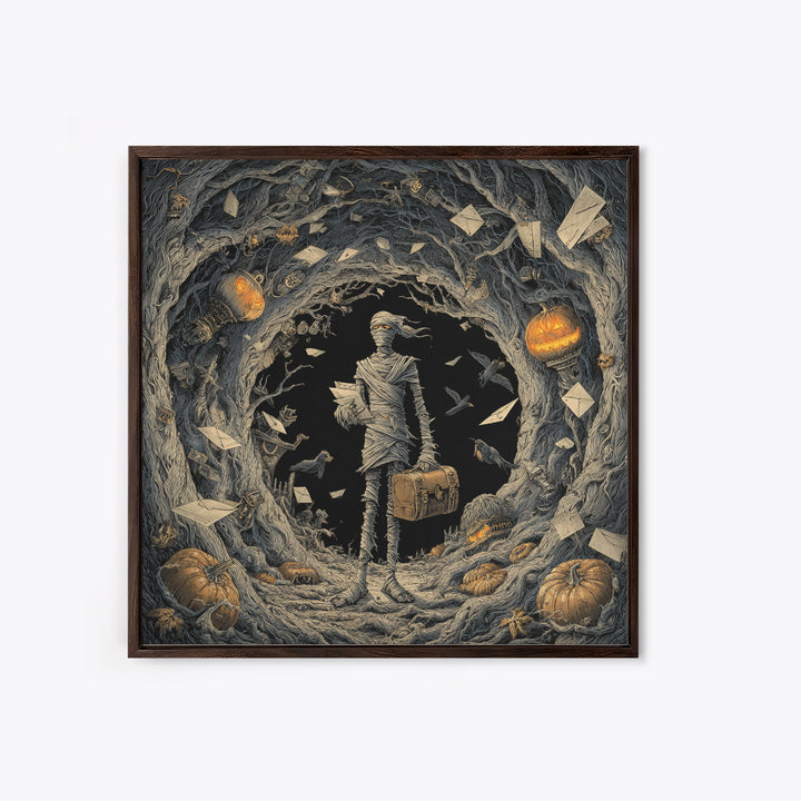 The Mummy Mail Carrier, Square Wall Art, Dark Fantasy Wall Art, Canvas Print, Halloween Wall Decor, Gothic Home Decor, Spooky Wall Decor