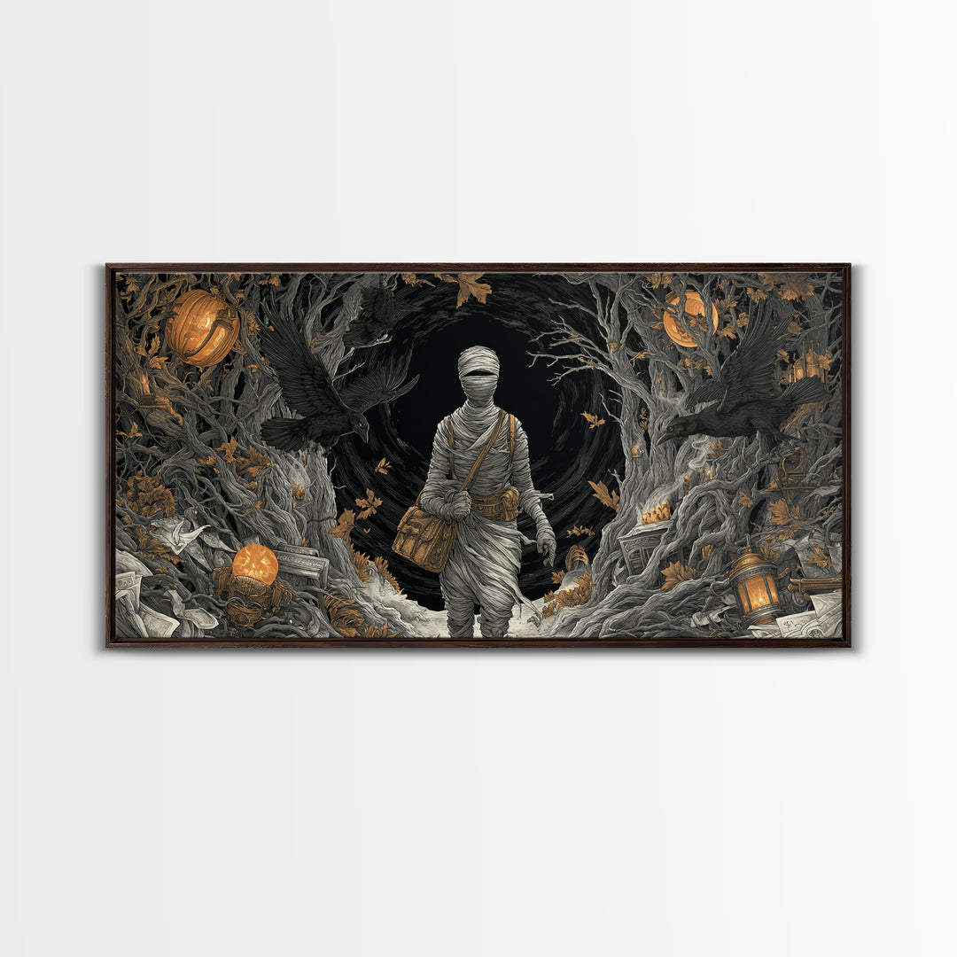 The Mummy Mail Carrier, Wide Panoramic Art, Dark Fantasy Wall Art, Canvas Print, Halloween Wall Decor, Gothic Home Decor, Spooky Wall Decor