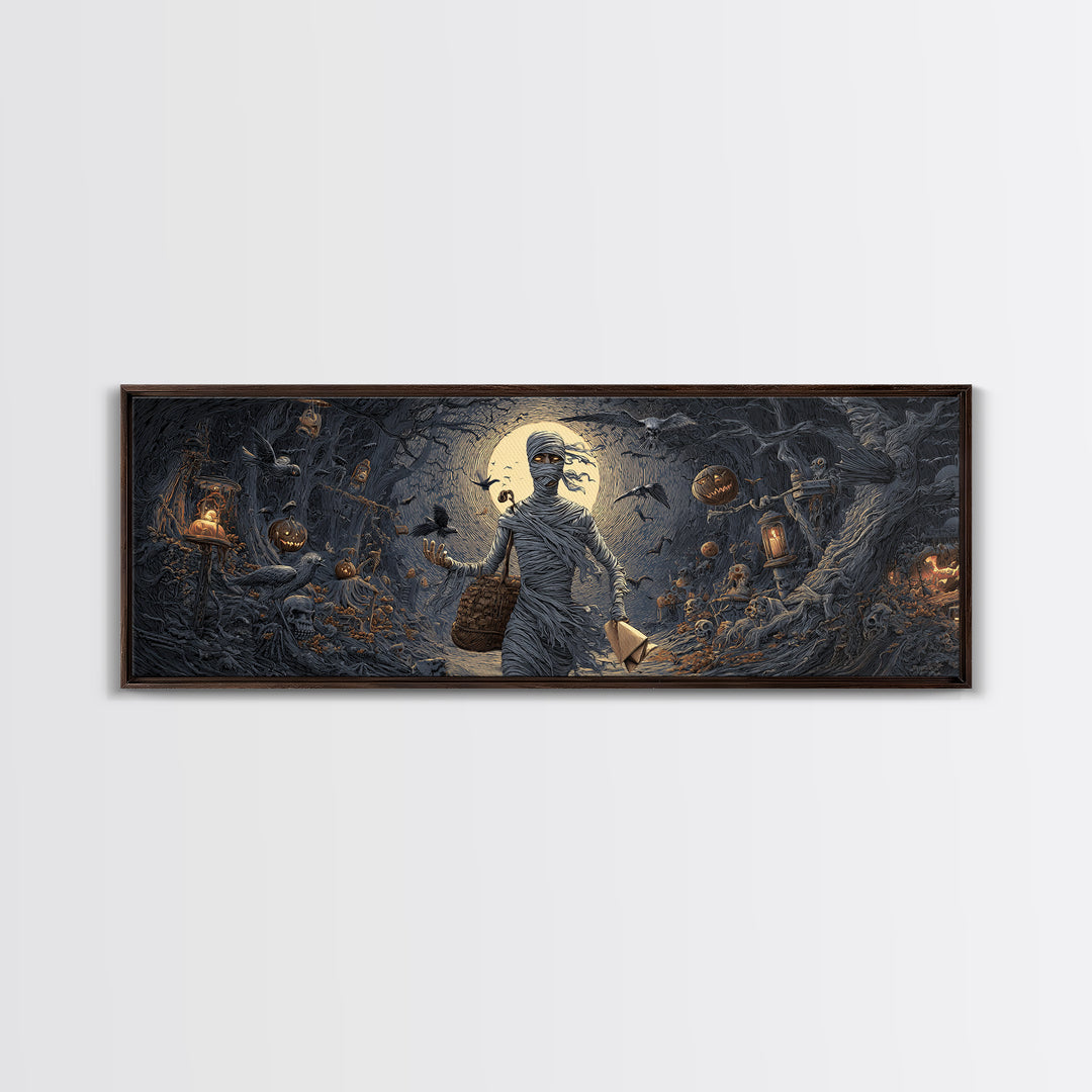 The Mummy Mail Carrier, Extra Wide Wall Art, Haunted Gothic Art, Framed Canvas Print, Halloween Wall Decor, Gothic Home Decor