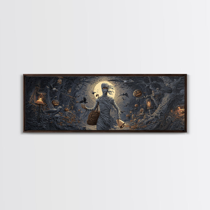 The Mummy Mail Carrier, Extra Wide Wall Art, Haunted Gothic Art, Framed Canvas Print, Halloween Wall Decor, Gothic Home Decor