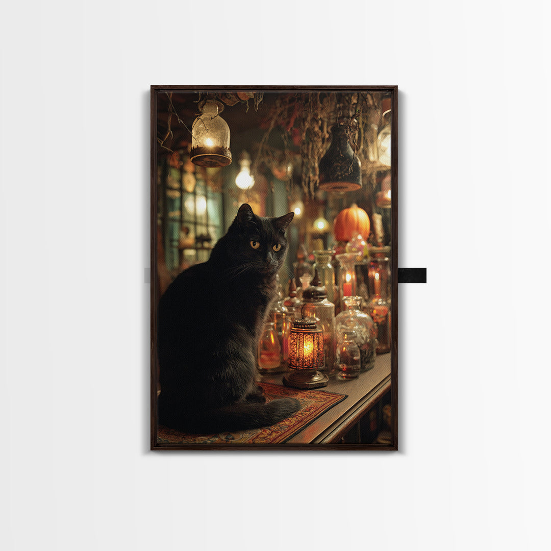 The Witch'S Cat Cafe, Vertical Wall Art, Gothic Horror Wall Art, Framed Canvas Print, Halloween Wall Decor, Gothic Home Decor