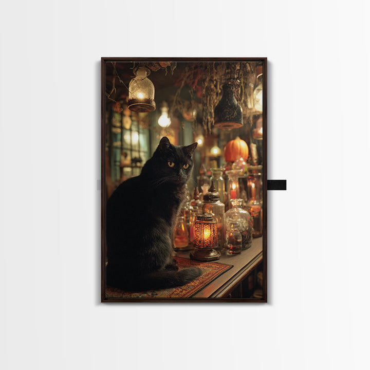 The Witch'S Cat Cafe, Vertical Wall Art, Gothic Horror Wall Art, Framed Canvas Print, Halloween Wall Decor, Gothic Home Decor