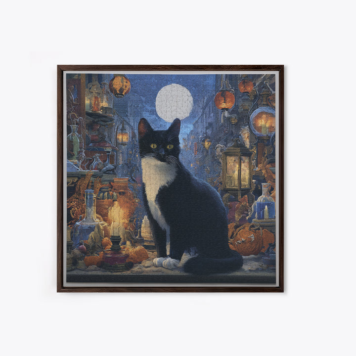 The Witch'S Cat Cafe, Square Wall Art, Haunted Gothic Art, Framed Canvas Print, Halloween Wall Decor, Gothic Home Decor, Dark Fantasy Art