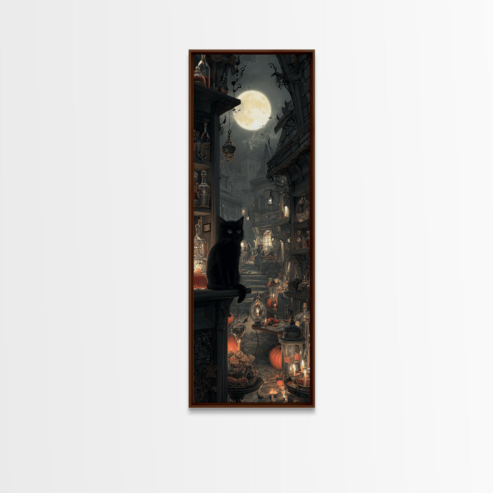 The Witch'S Cat Cafe, Tall Narrow Wall Art, Dark Fantasy Wall Art, Canvas Print, Halloween Wall Decor, Gothic Home Decor, Dark Fantasy Art