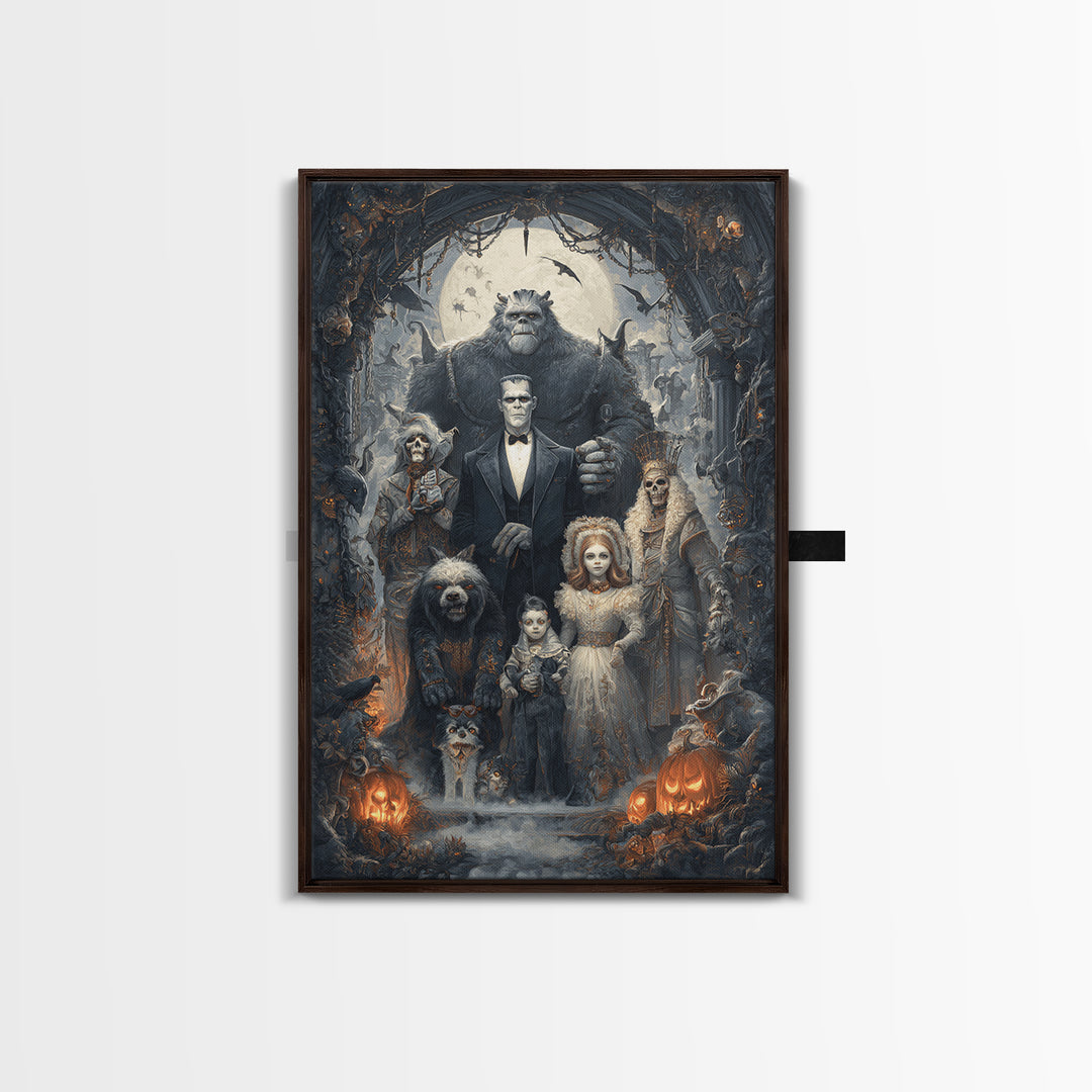 The Monster Family Portrait, Vertical Wall Art, Dark Fantasy Wall Art, Canvas Print, Halloween Wall Decor, Gothic Home Decor