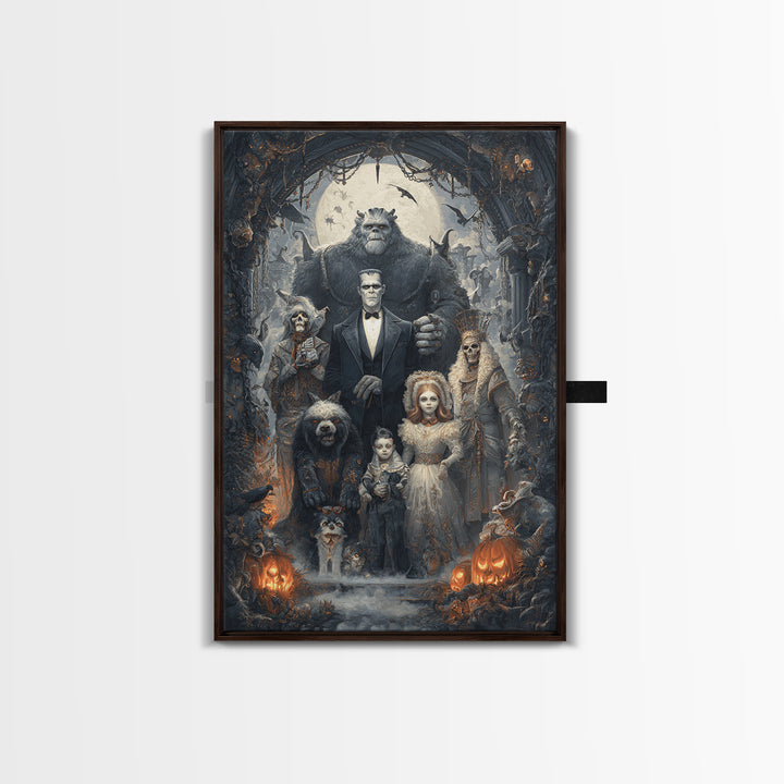 The Monster Family Portrait, Vertical Wall Art, Dark Fantasy Wall Art, Canvas Print, Halloween Wall Decor, Gothic Home Decor