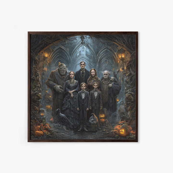 The Monster Family Portrait, Square Wall Art, Gothic Horror Wall Art, Framed Canvas Print, Halloween Wall Decor, Gothic Home Decor