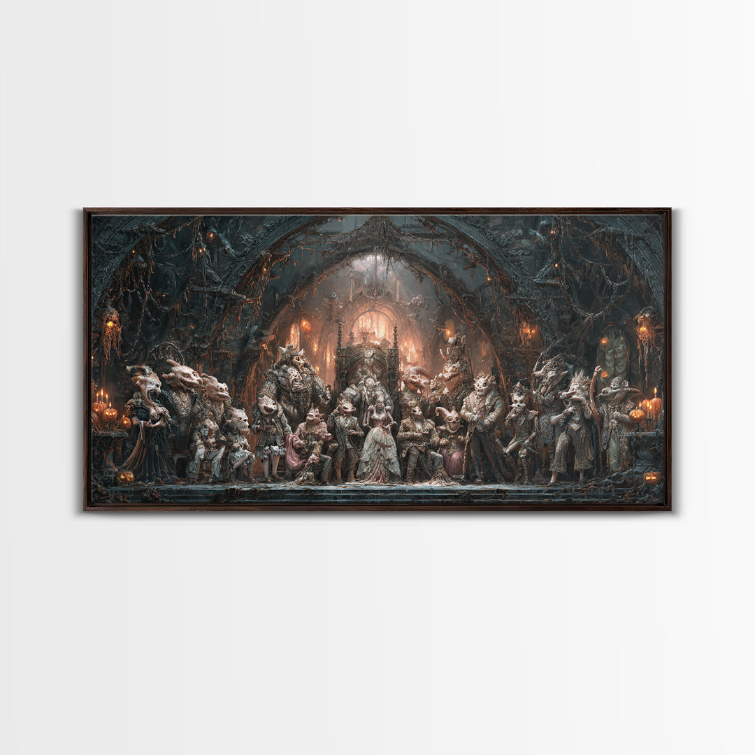 The Monster Family Portrait, Wide Panoramic Art, Haunted Gothic Art, Framed Canvas Print, Halloween Wall Decor, Gothic Home Decor