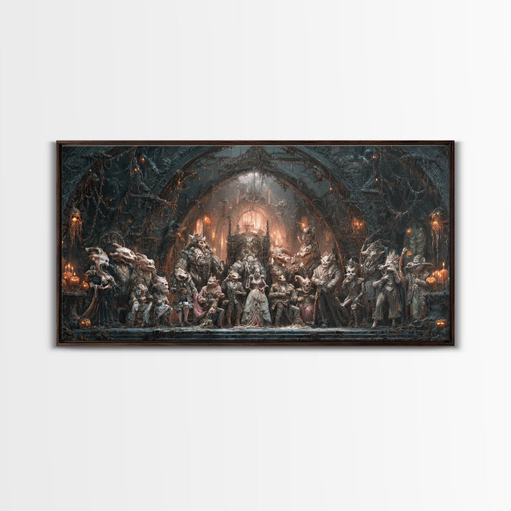 The Monster Family Portrait, Wide Panoramic Art, Haunted Gothic Art, Framed Canvas Print, Halloween Wall Decor, Gothic Home Decor