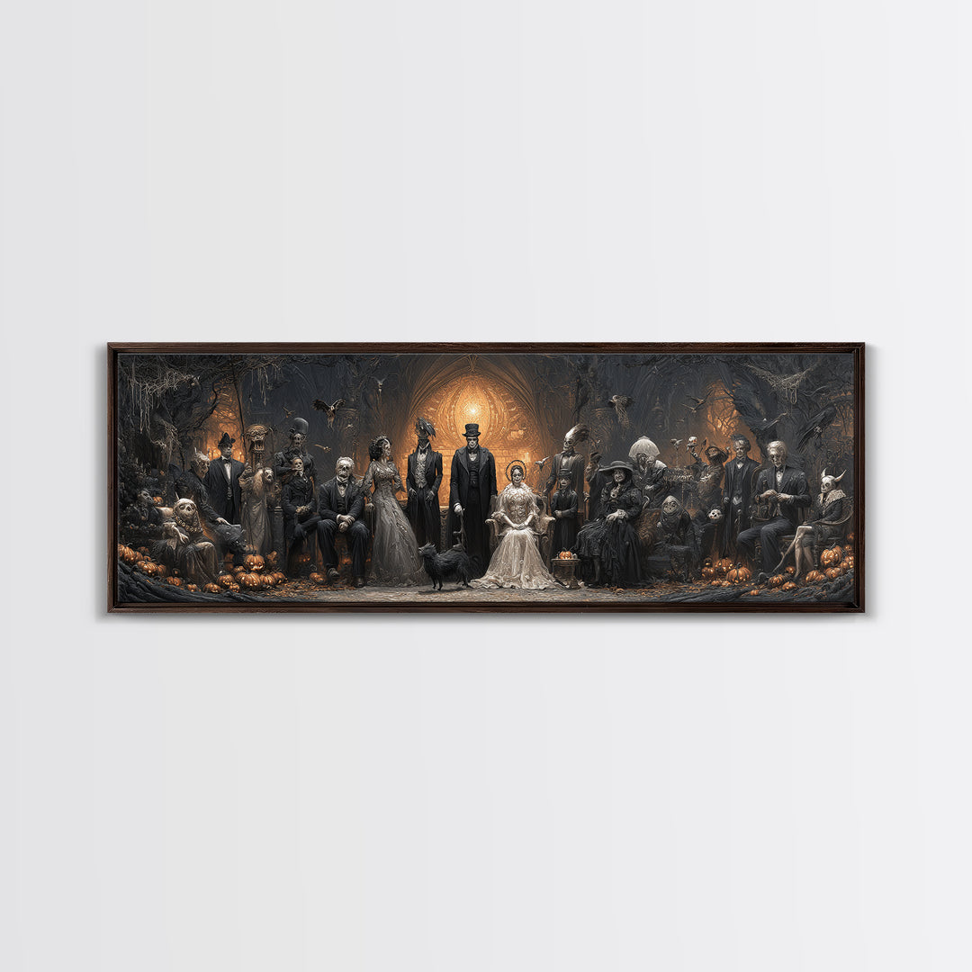 The Monster Family Portrait, Extra Wide Wall Art, Haunted Gothic Art, Framed Canvas Print, Halloween Wall Decor, Gothic Home Decor