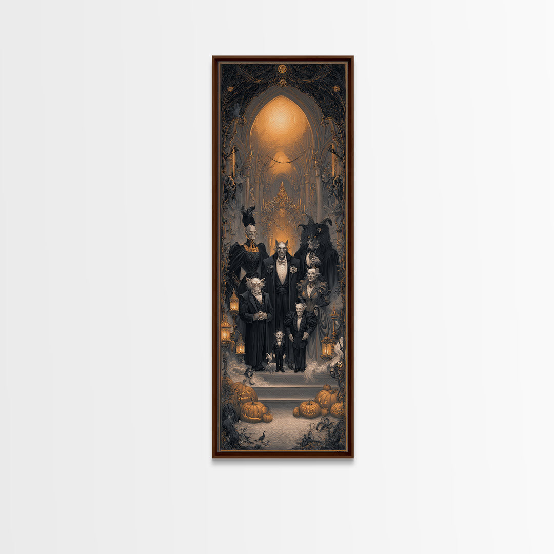 The Monster Family Portrait, Tall Narrow Wall Art, Spooky Home Decor, Canvas Print, Halloween Wall Decor, Gothic Home Decor
