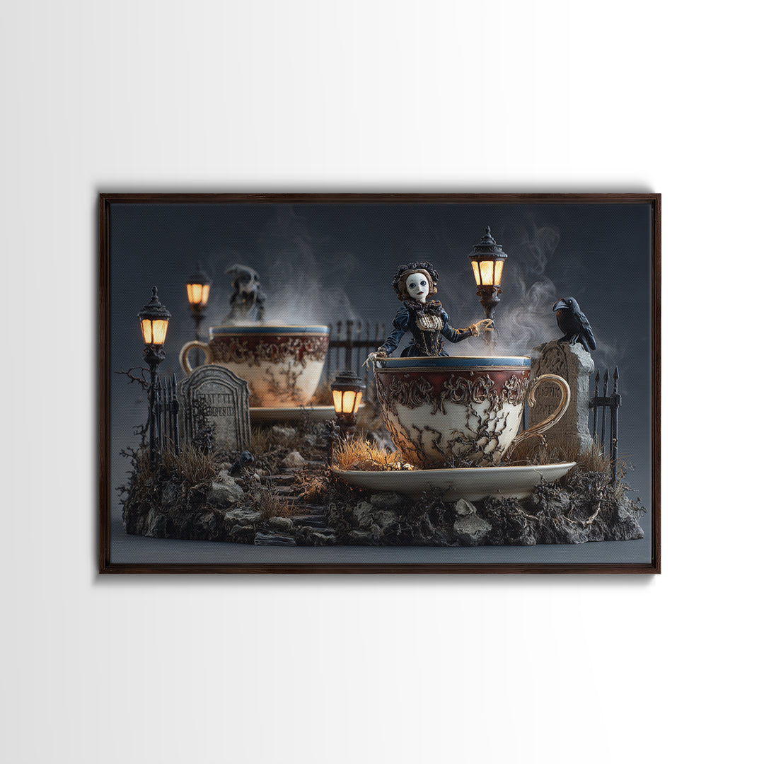 Tiny Ghosts In Teacups, Landscape Wall Art, Dark Halloween Decor, Canvas Print, Halloween Wall Decor, Gothic Home Decor