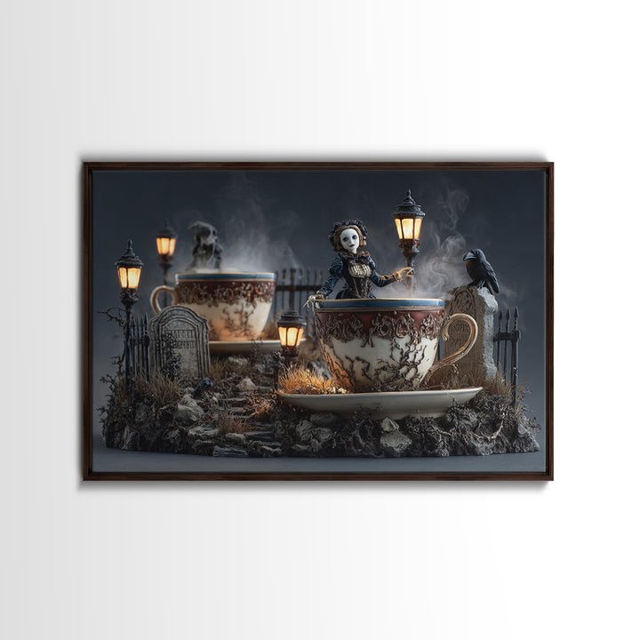 Tiny Ghosts In Teacups, Landscape Wall Art, Dark Halloween Decor, Canvas Print, Halloween Wall Decor, Gothic Home Decor