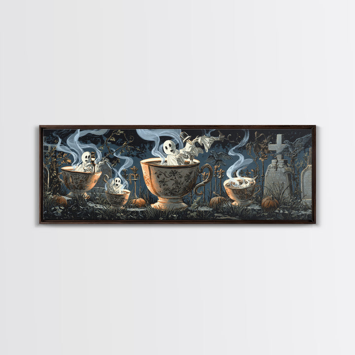 Tiny Ghosts In Teacups, Extra Wide Wall Art, Spooky Home Decor, Canvas Print, Halloween Wall Decor, Gothic Home Decor, Spooky Wall Decor