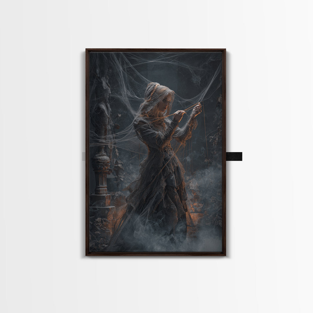 The Spider Sewing Circle, Vertical Wall Art, Dark Halloween Decor, Canvas Print, Halloween Wall Decor, Gothic Home Decor
