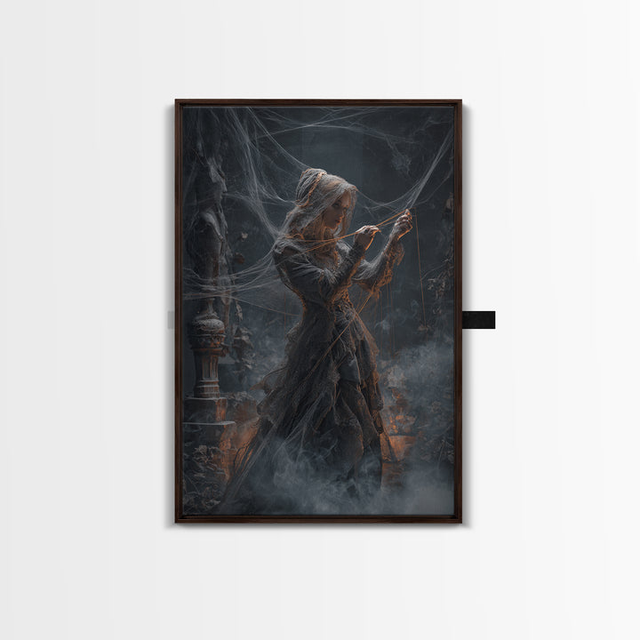 The Spider Sewing Circle, Vertical Wall Art, Dark Halloween Decor, Canvas Print, Halloween Wall Decor, Gothic Home Decor